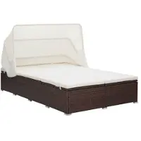 vidaXL Ligbed met kussen 2-persoons poly rattan bruin