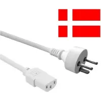 EECONN Apparaatsnoer met rechte C13 plug en rechte type K stekker (Denemarken) - 3x 0,75mm / wit - 1,8 meter