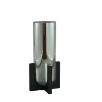 Ptmd collection shaine grijs glanzend glazen vaas houten