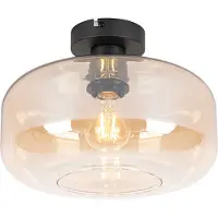 QAZQA Art deco plafondlamp zwart met amber glas - Bizle