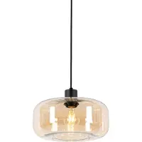 QAZQA Slimme hanglamp zwart met amberkleurig glas incl. WiFi A60 - Bizle