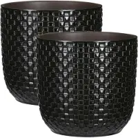 Mica Decorations - 2x stuks - Plantenpot/bloempot - Keramiek zwart - D19/H17,5 cm