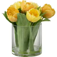 J-Line Tulpen In Vaas Rond Plastiek Glas Geel Large