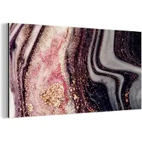 MuchoWow Wanddecoratie Metaal - Aluminium Schilderij Industrieel - Marmer - Roze - Goud - Glitter - Marmerlook - 80x40 cm - Dibond - Foto op aluminium - Industriële muurdecoratie - Voor de woonkamer/slaapkamer