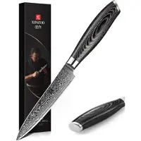 Xinzuo Damascus 5" Groentemes (67 lagen) | B20 | Luxe & Professioneel | Vlijmscherp Damascus staal | 24.5 cm Officemes met lemmet van 12.5 cm | met Pakka-houten handvat