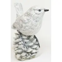JEAN Products set van 2 x beeldje zilverkleurig vogeltje zittend op een dennenappel 11.5x5x8cm