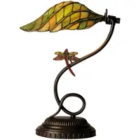 Clayre & Eef Tiffany tafellamp LEAF, groen, Woon-/ Eetkamer, Glas, Tiffany, tafellamp