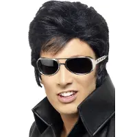 Smiffys Elvis verkleed set pruik zwart en gouden Elvis bril voor heren - Rock and Roll thema uit de jaren 50 en 60