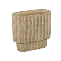 Ptmd Mitty Brown Cement Pot Wavy Ribs Oval Shape M (Bruin, 30x28x15cm)