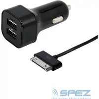 Spez Dubbele USB autolader met losse 30-pins kabel - compatibel met Apple - 0,80 meter