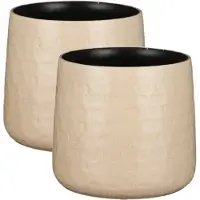 Mica Decorations - Plantenpotten/bloempotten 2x stuks - Keramiek beige - D15 cm