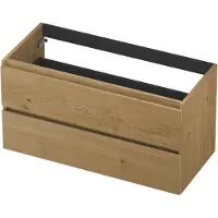 Ink Onderkast 100x45cm - Greeploos - 2 Lades - Fineer Natur - Badkamermeubels, Wastafelonderkasten - 8718835088613