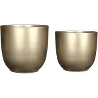 Mica Decorations Mica - Plantenpot/bloempot - 4x stuks - keramiek - goud - D25/31 cm