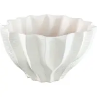Ptmd Merc White Ceramic Pot Wavy Ribbed Low S