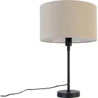 QAZQA Tafellamp zwart verstelbaar met kap lichtbruin 35 cm - Parte