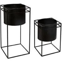 Atmosphera staande plantenbak Metaal Zwart 16x16x25CM - set van 2