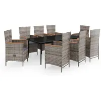 vidaXL 9-delige Tuinset met kussens grijs