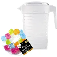 Forte Plastics Set water/sap/schenkkannen set van 2x stuks met deksels van 2000 ml met 18x herbruikbare ijsklontjes - Schenkkannen