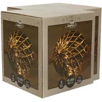 Anna's Collection Set van 2x stuks verlichte glazen kerstbal aan touw met 15 lampjes zwart/goud 15 cm - kerstverlichting figuur