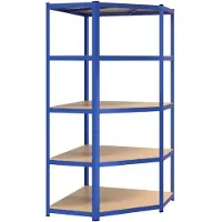 vidaXL Hoekrek met 5 planken, blauw, staal en houtvezel