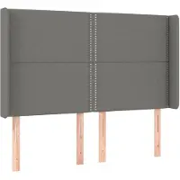vidaXL Hoofdbord met randen 147x16x118/128 cm stof donkergrijs