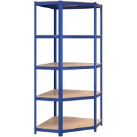 vidaXL Hoekrek met 5 planken, blauw, staal en houtvezel