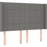 vidaXL Hoofdbord met randen 147x16x118/128 cm stof donkergrijs