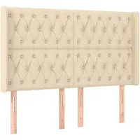 vidaXL Hoofdbord met randen 163x16x118/128 cm stof crèmekleurig