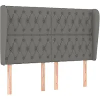 vidaXL Hoofdbord met randen 147x23x118/128 cm stof donkergrijs
