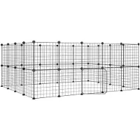 vidaXL Huisdierenkooi met deur 36 panelen 35x35 cm staal zwart