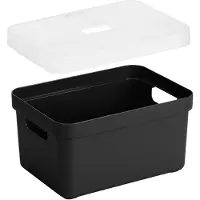 Sunware 2x stuks opbergboxen/opbergmanden zwart van 13 liter kunststof met transparante deksel - Opbergbox