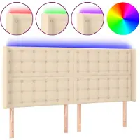 vidaXL Hoofdbord LED 163x16x118/128 cm stof crèmekleurig