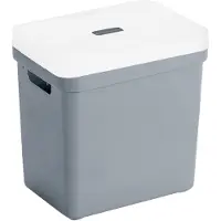 Sunware Opbergboxen/opbergmanden blauwgrijs van 25 liter kunststof met transparante deksel - Opbergbox