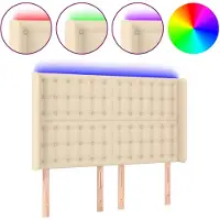 vidaXL Hoofdbord LED 147x16x118/128 cm stof crèmekleurig