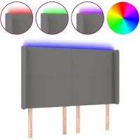 vidaXL Hoofdbord LED 147x16x118/128 cm stof donkergrijs