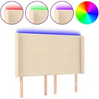vidaXL Hoofdbord LED 147x16x118/128 cm stof crèmekleurig