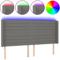 vidaXL Hoofdbord LED 163x16x118/128 cm stof donkergrijs