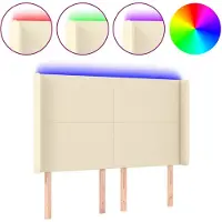 vidaXL Hoofdbord LED 147x16x118/128 cm kunstleer crèmekleurig