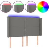 vidaXL Hoofdbord LED 147x16x118/128 cm stof donkergrijs