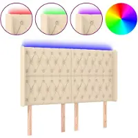 vidaXL Hoofdbord LED 163x16x118/128 cm stof crèmekleurig