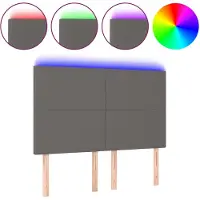 vidaXL Hoofdbord LED 144x5x118/128 cm kunstleer grijs