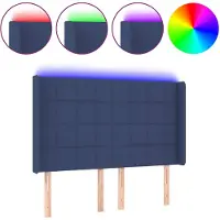 vidaXL Hoofdbord LED 147x16x118/128 cm stof blauw