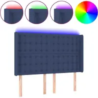 vidaXL Hoofdbord LED 147x16x118/128 cm stof blauw