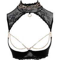Abierta Fina Elegante Jarretel Set Met Open Kruisje - Zwart