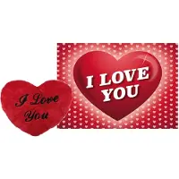 Out of the blue Pluche knuffel kussen rood I Love You 35 cm met Love/hartjes wenskaart - Knuffelkussen