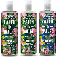 Faith In Nature - Wild Rose Shampoo, Conditioner en Body wash - 400ml - 3 Pak - Voordeelverpakking