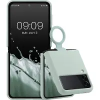 Kwmobile flexibel telefoonhoesje van TPU - geschikt voor Samsung Galaxy Z Flip 3 5G - Siliconen coating - Hoesje met ring in cool mint