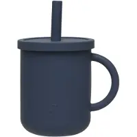Jollein - Drinkbeker Met Rietje (Jeans Blue) - Siliconen - Baby Drinkberker, Baby Bestek - 6-18 maanden