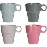 Excellent houseware Gekleurde bekers/koffiekopjes - 4-delig - aardewerk - 180 ml
