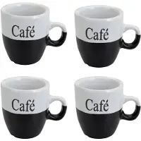 Excellent houseware Koffiemok - set 8x stuks - zwart - keramiek - 150 ml - Bekers